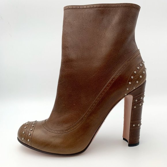 Prada Tamna Studded Ankle Boots Size 41 Hazelnut Brown NWT - Picture 1 of 7
